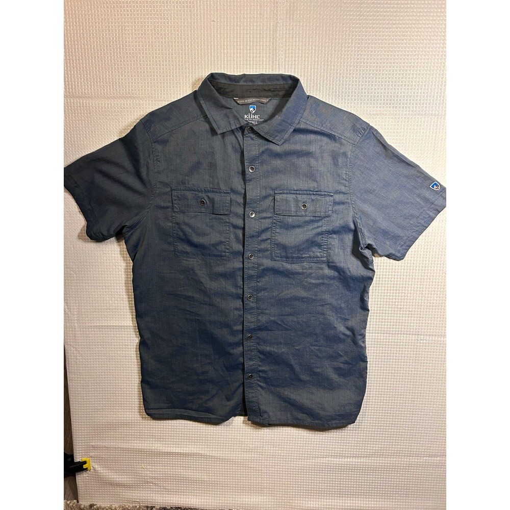 Kuhl Men's S Blue Solid Short Sleeve Button-Up Collared Shirt w/ Pockets-small